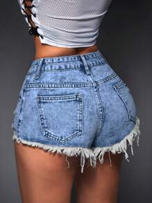 SHEIN ICON 女式前扣口袋磨边休闲牛仔短裤圣帕特里克节/圣帕特里克节/春假/春假复活节/复活节女士/音乐会女士/狂欢节/狂欢