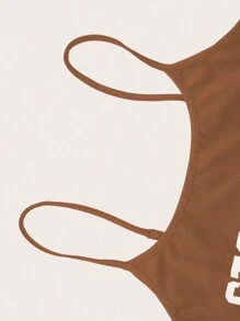 SHEIN Unity Women's Spaghetti Strap Letter Print Minimalist Fitted Casual Cami Top - Brown - View 3