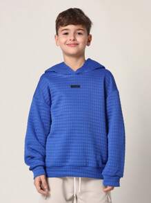 SUMWON Quilted Texture Pullover Hoodie Casual Sweatshirt Youth Athletic Wear Winter Fall Everyday Comfort Wear Athletic Cozy Streetwear - Blue - View 2