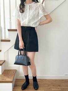 FRIFUL Women's White Textured Fabric Blouse, Lovely Ladies Summer Top