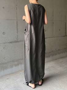 FRIFUL Women Sleeveless Long Dress, Gray, Summer Sundress - Grey - View 5