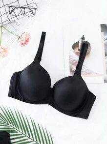 LustreForm 1 件加大码基本款光滑模杯钢圈文胸，舒适可调节，提升 - 黑色 - 查看 6