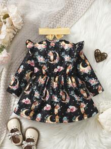 SHEIN Baby Girls Christmas Red Plaid Snowflake Decor Casual Dress, Comfortable & Suitable For New Year Outfit And Daily Casual Wear, Autumn/Winter