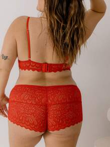 Aralina Curve Valentine Heart Red Love All Over Lace Lingerie Bralette And Boyleg Knicker Two Pieces Set - Red - View 2