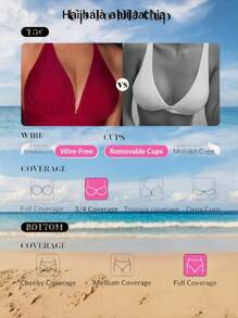 Voyashape Summer 1pc Women's Solid Color Ruched Halter Tie-Up One-Piece Swimsuit - Burgundy - View 4