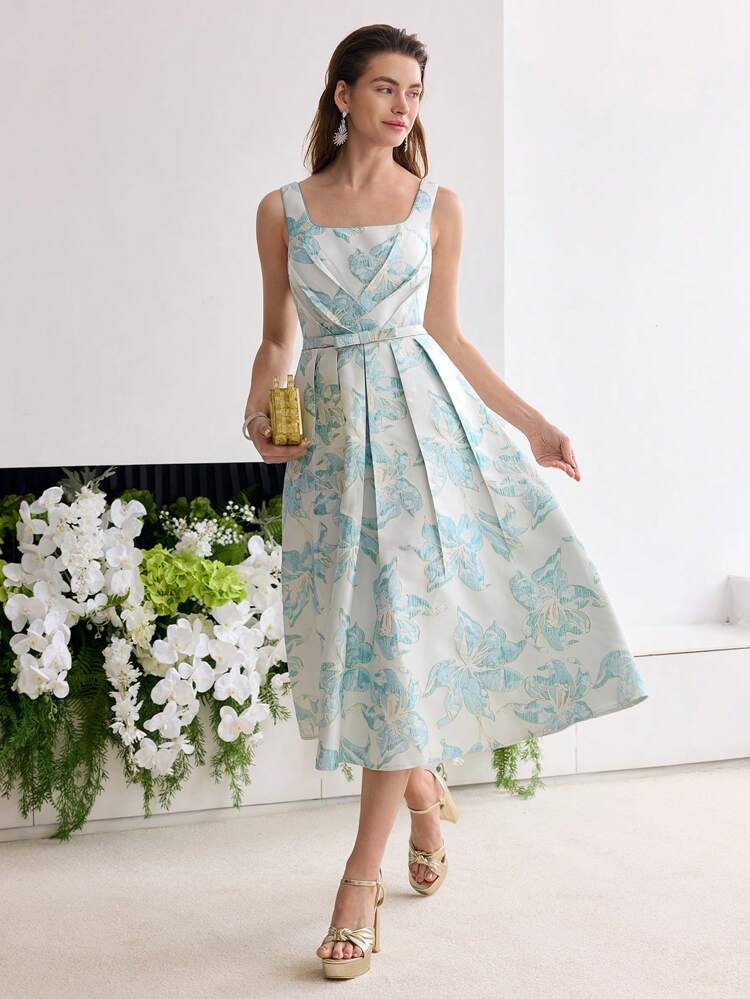 JACQUARD FOLD PLEATED DRESS