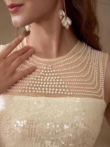 MOTF PREMIUM ROBE PERLÉE AVEC FAUSSES PERLES ET PAILLETTES