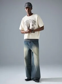 NEON BLANC 男士休闲街头时尚宽松蓝色牛仔长牛仔裤 - 水鴨藍 - 查看 7