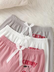 Women's Simple Bow-Decor Lounge Shorts, Casual Daily Wear Sleep Shorts