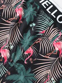 男士热带植物印花字母带夏威夷短裤