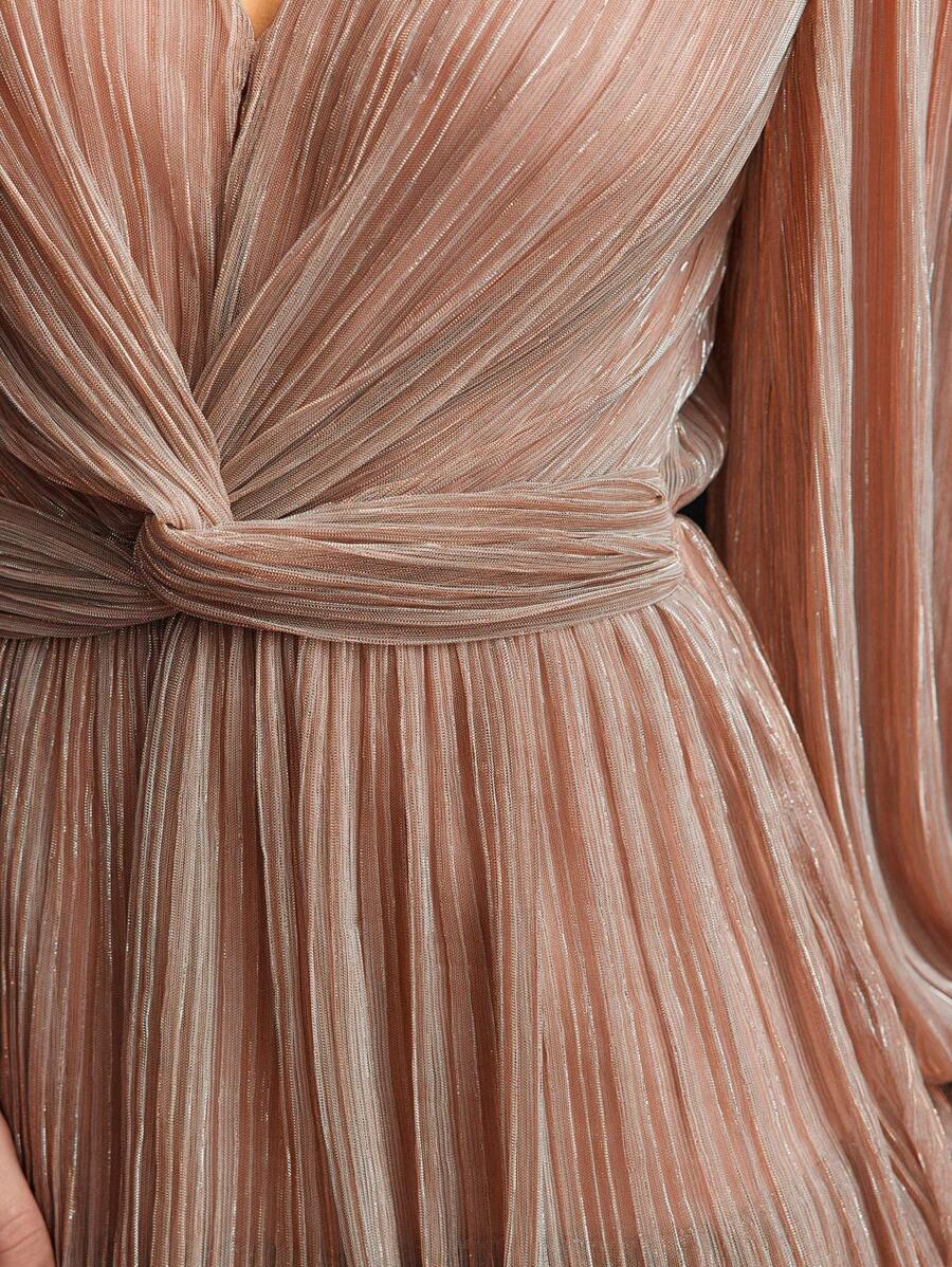 MOTF Soiréza 纹理扭纹前襟鸡尾酒会礼服 - 藕粉色 - 查看 2