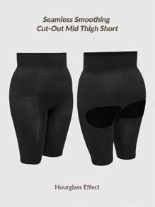 SHAPORA Bộ 2 quần lót định hình đùi cỡ lớn cắt xẻ liền mạch, nâng mông - Kiểm soát eo bụng đùi - màu đen - Xem 3