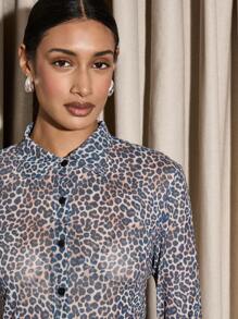 AiiRZ Leopard Long Sleeve Sheer Shirt - Brown - View 4
