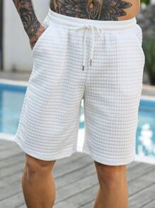 Manfinity RSRT Men's Plain Drawstring Waist Pocket Casual Shorts - White - View 1