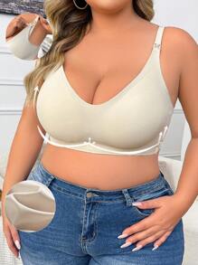 Plus Size Plain Spaghetti Strap Minimalist Nursing Bra, Casual & Slimming - Apricot - View 5