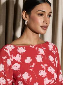 AiiRZ Slash Neck With Scoop Back Floral Flippy Mini Dress Valentines - Multicolor - View 6