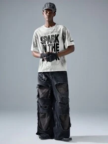 NEON BLANC 男士街头风格字母图案白色针织 T 恤