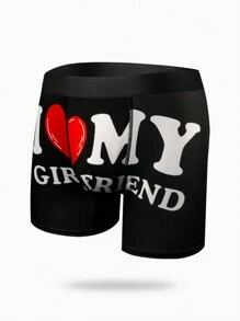 Men's Simple Printed Daily Boxer Shorts - Black - View 5