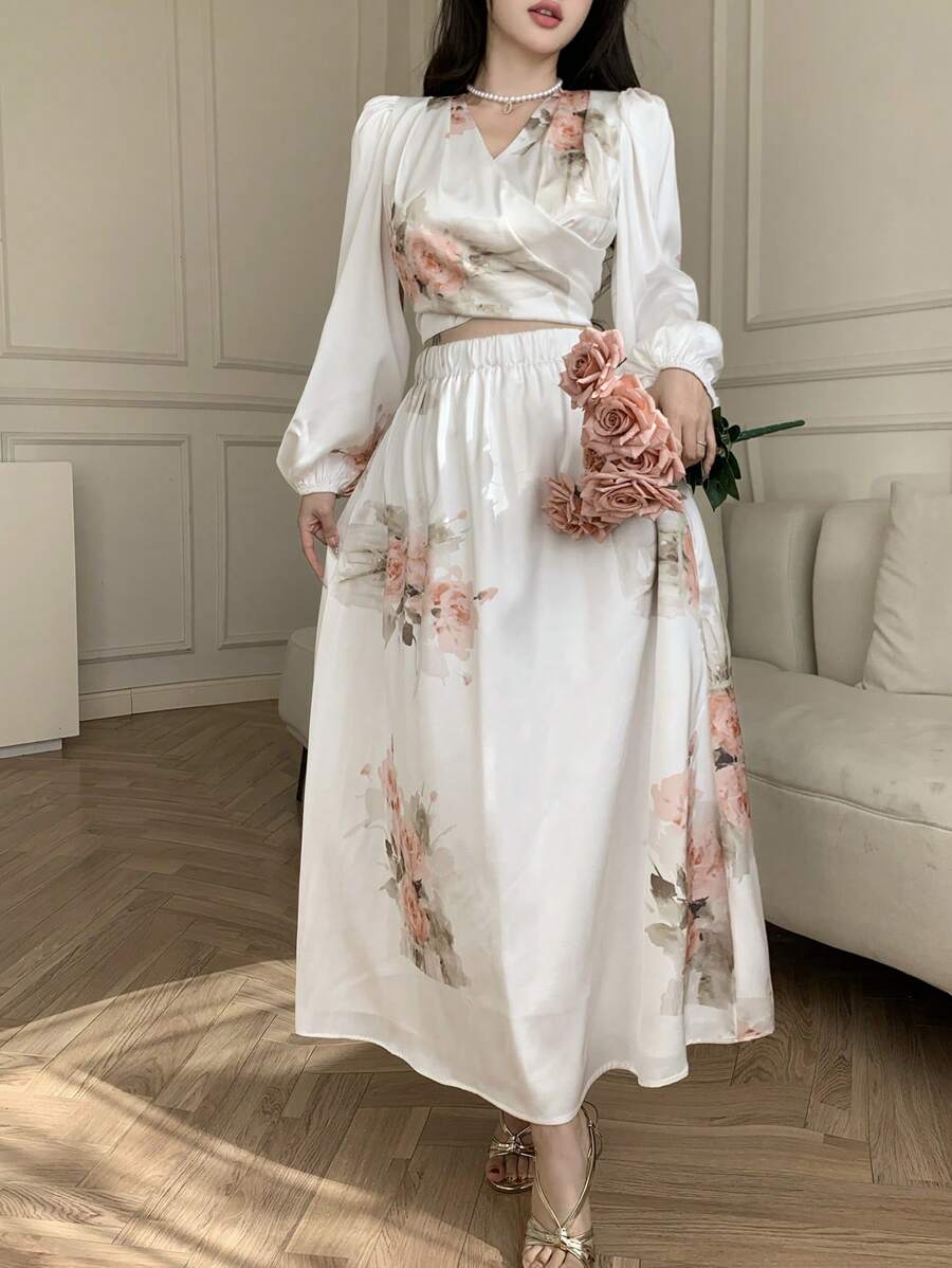 DAZY Women Floral Print Maxi Dress 2pcs Set, Spring/Summer - Multicolor - View 1