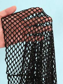 SHEIN Swim 1 Pc Long Sleeve Beach Cover-Up Dress, Solid Color Fishnet, Front Circular Ring Deep V Elegant Design For Women, For Summer Vacation