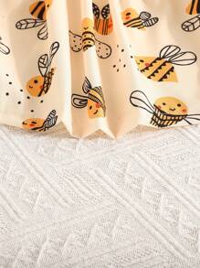 SHEIN Playful Pals Baby Girl Elegant Houndstooth Textured Ruffle Strap Dress With Hat, Cute Outfit For Spring/Summer - Yellow - View 6