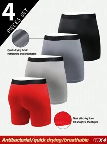 4 peças/Pacote Cuecas Boxer Casuais com Trama de Letras para Homens