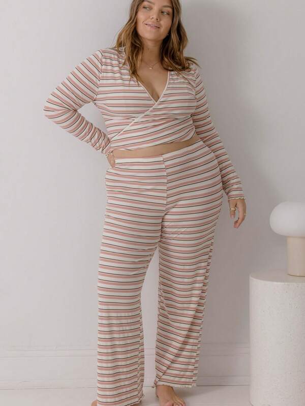 Aralina Curve Casual Jersey Stripe Straight Leg Sleep Pants