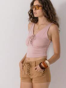 Aralina Top casual minimalista sin mangas con amarre delantero de unicolor para uso diario de mujer