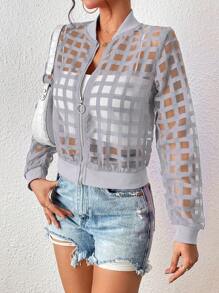 SHEIN LUNE Giacca casual e minimalista in rete trasparente a quadri