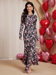 Chiquease 女士修身花卉印花圆领连衣裙