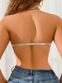 NudeFit Women Silicone Sticky Bra Gold Plain Lace Up Push Up Bralette Casual Comfy - Gold - View 3