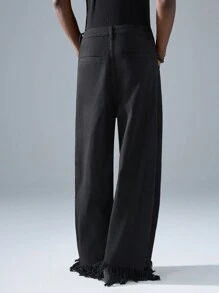 NEON BLANC 男式宽松编织长款黑色牛仔裤，带弧形口袋 - 黑色 - 查看 4