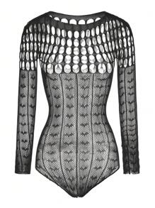 1 Stück Damen Sexy Dessous, Klassischer Sexy Bodysuits, hochelastisches halbtransparentes körperbetontes Netzkleid mit Ärmeln, geeignet für Nachtclub, Party, Club
