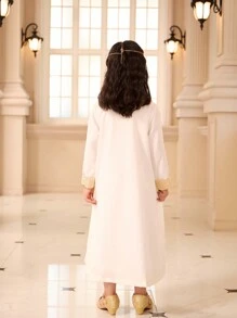 Conjunto de niña, vestido blanco sin mangas con elegante abrigo bordado, atuendo de 2 piezas para primavera y verano