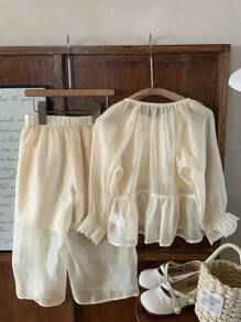 DAZY 2pcs Young Girl V-Neck Woven Shirt + Pants Set, Spring & Summer - Pink - View 6