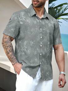ResortEase Camisa casual de manga corta simple para hombre de talla grande, para uso diario