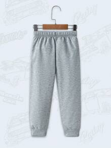 Young Boy Letter Print Drawstring Waist Casual Jogger Sweatpants - Grey - View 2