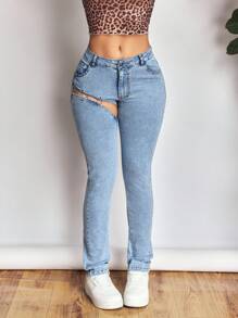 SHEIN SXY بنطال جينز نسائي ضيق عادي وجذاب