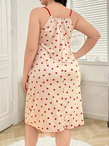Plus Size Sleepwear Dress With Drawstring Tie And Heart Print - Apricot - View 3