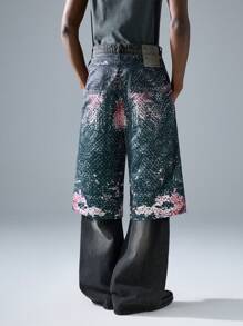 NEON BLANC Men's Streetwear Loose Printed Wide Leg Woven Shorts - Violet Purple - View 3