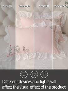 1 件涤纶刺绣荷叶边信封枕套，无内衬 - 彩色 - 查看 7