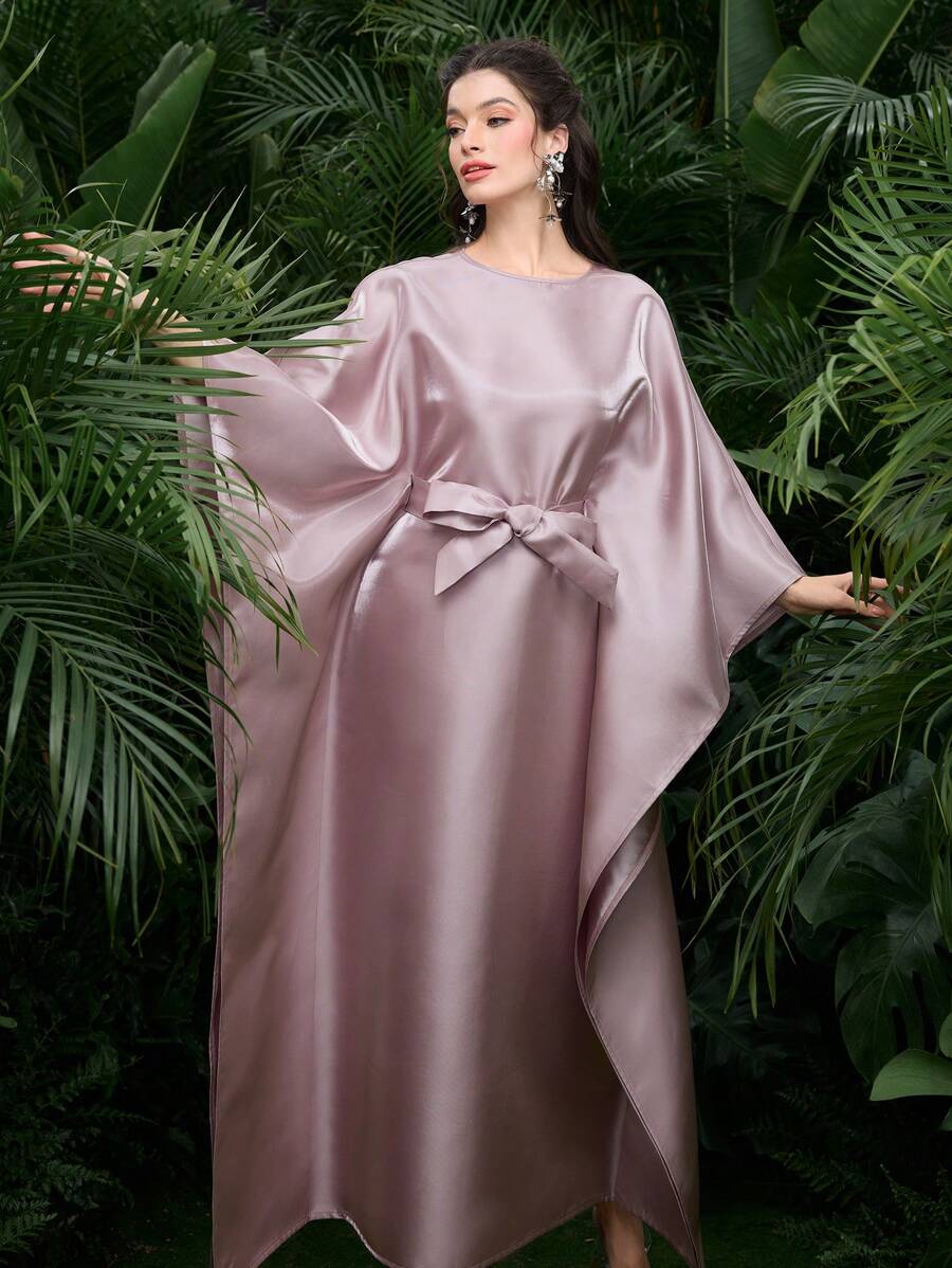 Al Najma 女士土耳其长裙和阿拉伯传统长袍、朴素长袍 - 藕粉色 - 查看 1