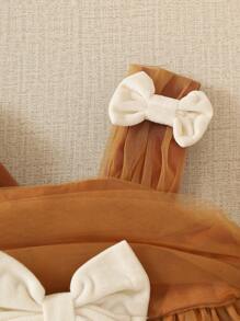 Souflis Souflis 女童时尚薄纱蝴蝶结吊带公主裙 - 咖啡棕 - 查看 3