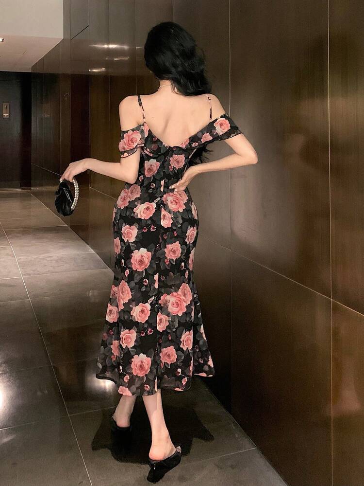 Floral Ruffle Hem Dress For Women Prom Dress Elegant Women Dresses Easter Cocktail Dress