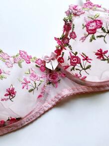 Set de lencería de 5 piezas con top de tirantes y ropa interior con bordado floral para mujeres