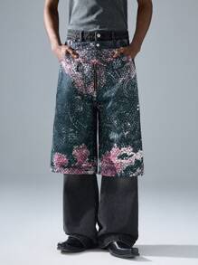 NEON BLANC Men's Streetwear Loose Printed Wide Leg Woven Shorts - Violet Purple - View 2