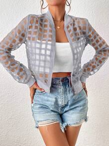 SHEIN LUNE Giacca casual e minimalista in rete trasparente a quadri
