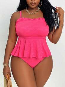 Slaydiva 2 件套大码女式可爱肩带荷叶边分体泳衣套装，适合夏季海滩度假