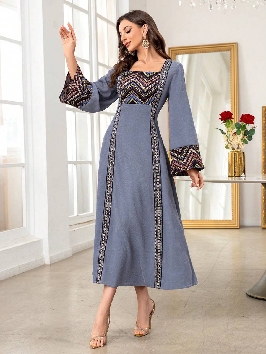 Al Najma 女士土耳其长裙和阿拉伯传统长袍，朴素优雅的 A 字形长袍和 Jalabiya，适合晚会/婚礼嘉宾/周年纪念 - 藍色 - 查看 1