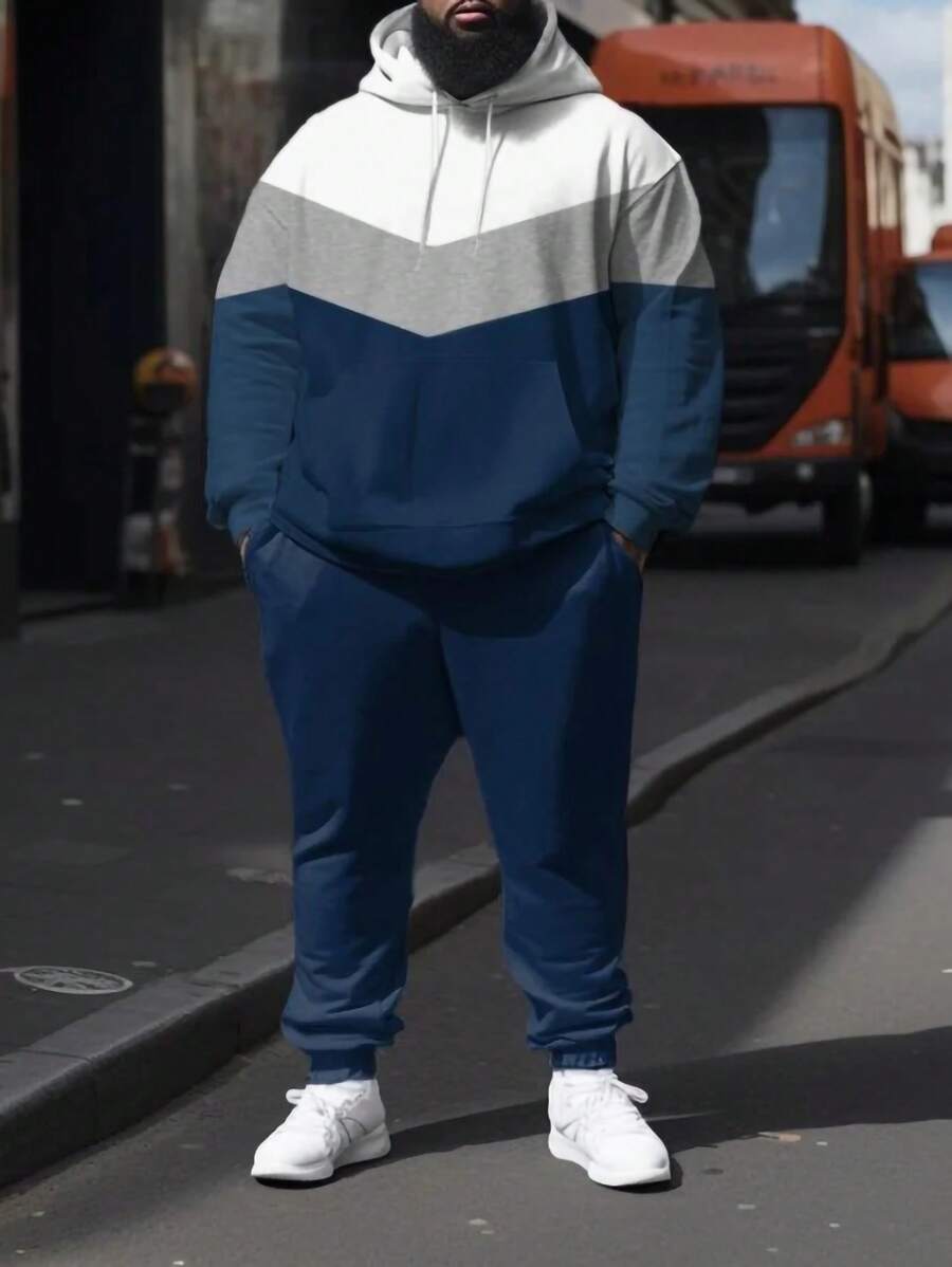 Manfinity Dauomo 大码男式休闲拼色两件套连帽运动服
